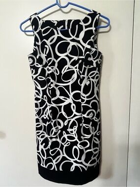 Sleeveless Black & White Midi Sheath Dress